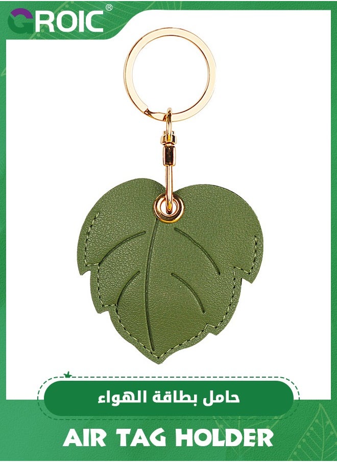 GROIC - Leaf Leather Apple AirTag Keychain Holder Case, Cute Protective Air Tag Cover with Keychain Ring, Anti-Scratch Finder Case for Wallet Keys - Image 1