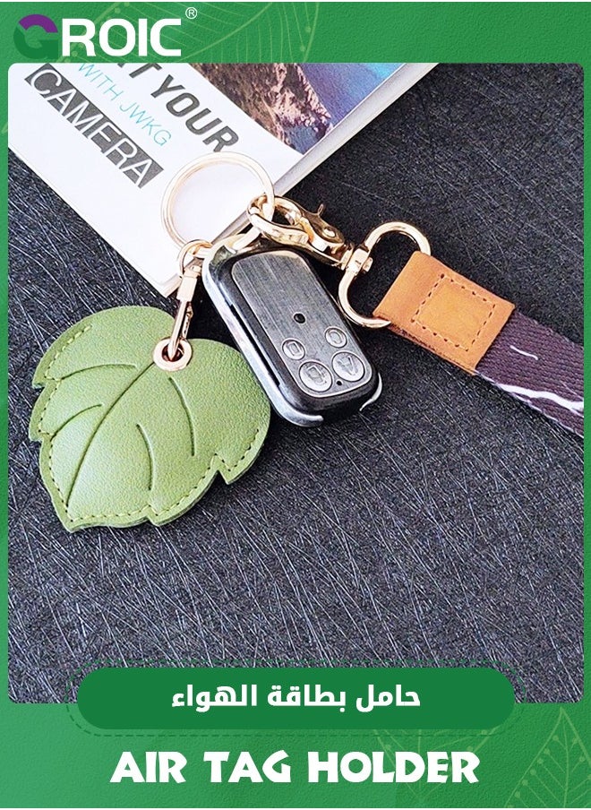 GROIC - Leaf Leather Apple AirTag Keychain Holder Case, Cute Protective Air Tag Cover with Keychain Ring, Anti-Scratch Finder Case for Wallet Keys - Image 1