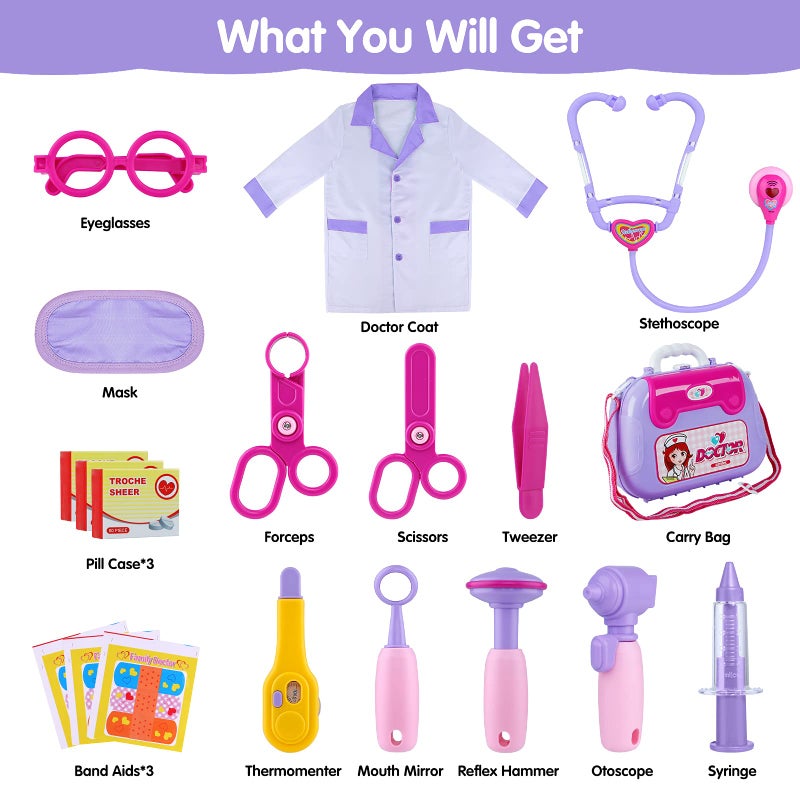 جينميك Ginmic Kids Doctor Doctor Kit 22 قطعة تظاهر Doctor Doctor With With Abo Play Doctor Assume و Carry Case for Toddlers and Kids Medical Dr Kit Toys for Girl Age 3 4 5 6 7 egens - Image 3