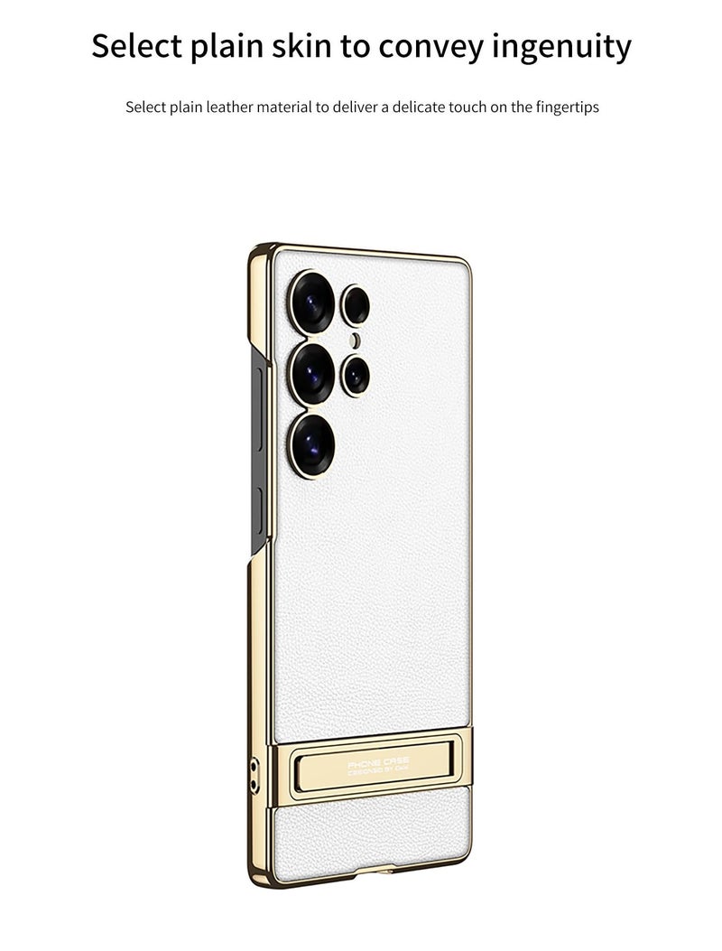 Midkart Leather Case Cover with Kickstand Compatible with Samsung Galaxy S25 Ultra Release 2025 Hard PC Electroplating Finish with Independent Camera Protection Case, White - Image 3