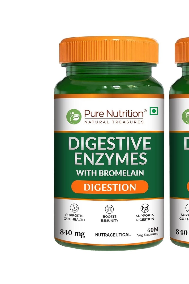 بيور نيوتريشن إنزيمات هضمية من بيور نيوتريشن، 665 ملغ مع بروميلين - 60 كبسولة نباتية
