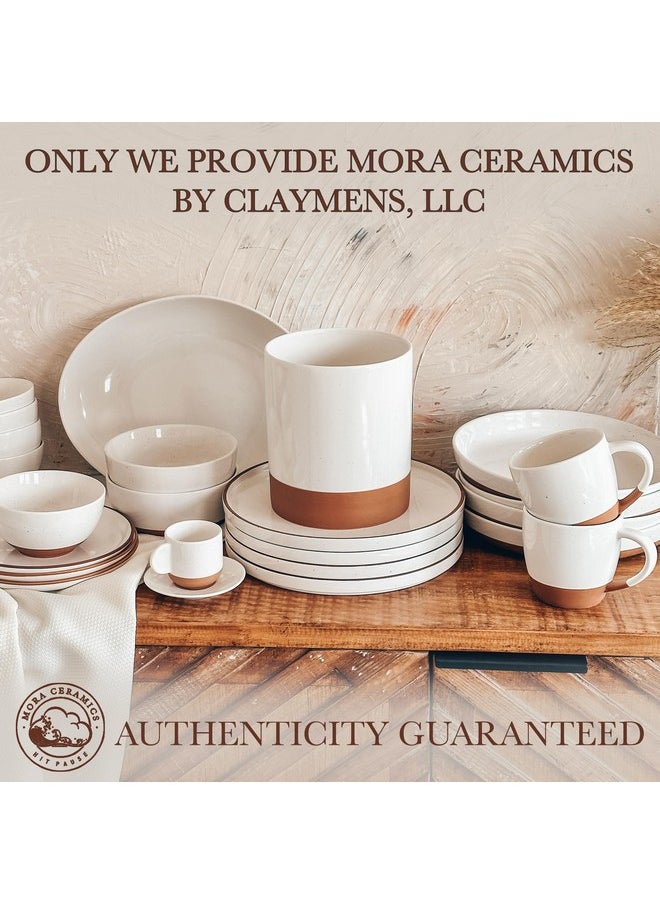 Mora Mora Ceramic Kitchen Utensil Holder - Wooden Spoon & Spatula Crock for Countertop, Modern Farmhouse Home Decor, Extra Large 7.3" Cooking Organizer for Stove Top and Counter - Heavy & Sturdy - Vanilla  - Image 4