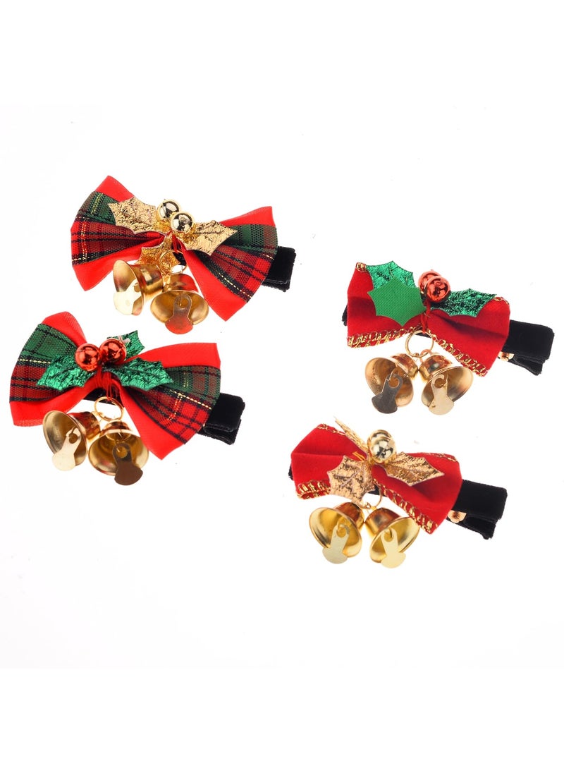 Lux Accessories - LUX ACCESSORIES Jingle Bells and Mistletoe Christmas Bow Clips set on 4 - Image 1
