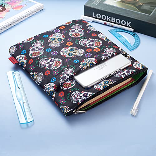 LParkin Sugar Skull Book Sleeve, Dia De Los Muertos Skull Gifts Day of The Dead Book Covers for Paperbacks, Book Sleeves with Zipper Protector 11 X 8.5 Inch - Image 4
