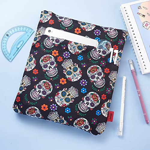 LParkin Sugar Skull Book Sleeve, Dia De Los Muertos Skull Gifts Day of The Dead Book Covers for Paperbacks, Book Sleeves with Zipper Protector 11 X 8.5 Inch - Image 5