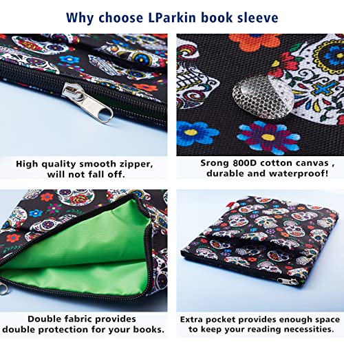 LParkin Sugar Skull Book Sleeve, Dia De Los Muertos Skull Gifts Day of The Dead Book Covers for Paperbacks, Book Sleeves with Zipper Protector 11 X 8.5 Inch - Image 3