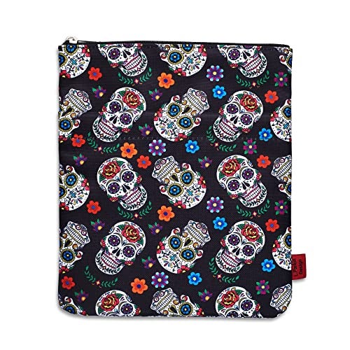 LParkin Sugar Skull Book Sleeve, Dia De Los Muertos Skull Gifts Day of The Dead Book Covers for Paperbacks, Book Sleeves with Zipper Protector 11 X 8.5 Inch - Image 1