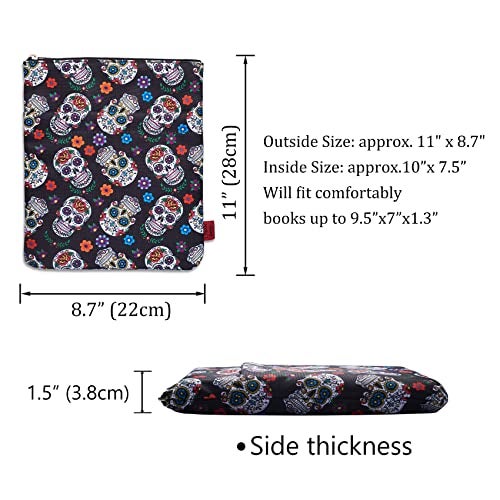 LParkin Sugar Skull Book Sleeve, Dia De Los Muertos Skull Gifts Day of The Dead Book Covers for Paperbacks, Book Sleeves with Zipper Protector 11 X 8.5 Inch - Image 2