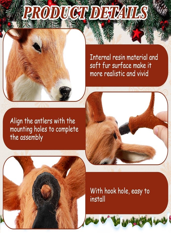 Arrowbash مجموعة من قطعتين من دمى الأيل المحشوة من Arrowbash، مقاس 13 بوصة، تُعلق على الحائط، رأس حيوان محنط محشو، لتزيين جدران المنزل في عيد الميلاد، للبالغين (رأس غزال). - Image 3