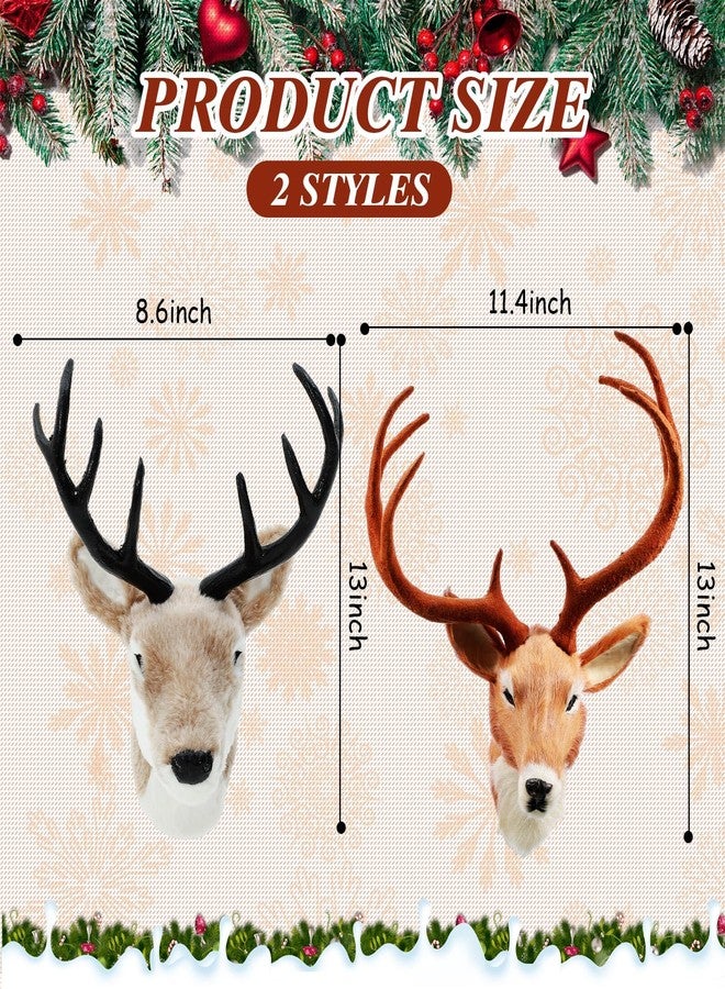 Arrowbash مجموعة من قطعتين من دمى الأيل المحشوة من Arrowbash، مقاس 13 بوصة، تُعلق على الحائط، رأس حيوان محنط محشو، لتزيين جدران المنزل في عيد الميلاد، للبالغين (رأس غزال). - Image 2