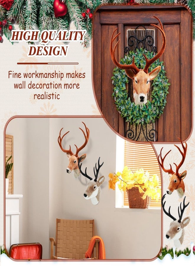 Arrowbash مجموعة من قطعتين من دمى الأيل المحشوة من Arrowbash، مقاس 13 بوصة، تُعلق على الحائط، رأس حيوان محنط محشو، لتزيين جدران المنزل في عيد الميلاد، للبالغين (رأس غزال). - Image 5