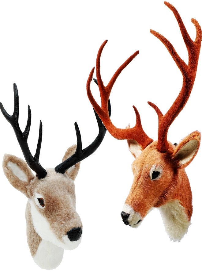 Arrowbash مجموعة من قطعتين من دمى الأيل المحشوة من Arrowbash، مقاس 13 بوصة، تُعلق على الحائط، رأس حيوان محنط محشو، لتزيين جدران المنزل في عيد الميلاد، للبالغين (رأس غزال). - Image 1