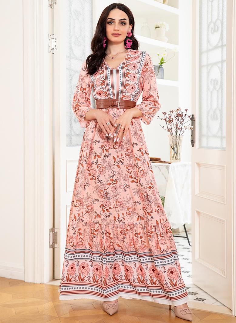 فرايديين لطيف طوق متقلب طباعة غير منتظم كم القميص فساتين طويلة ملون - Image 5