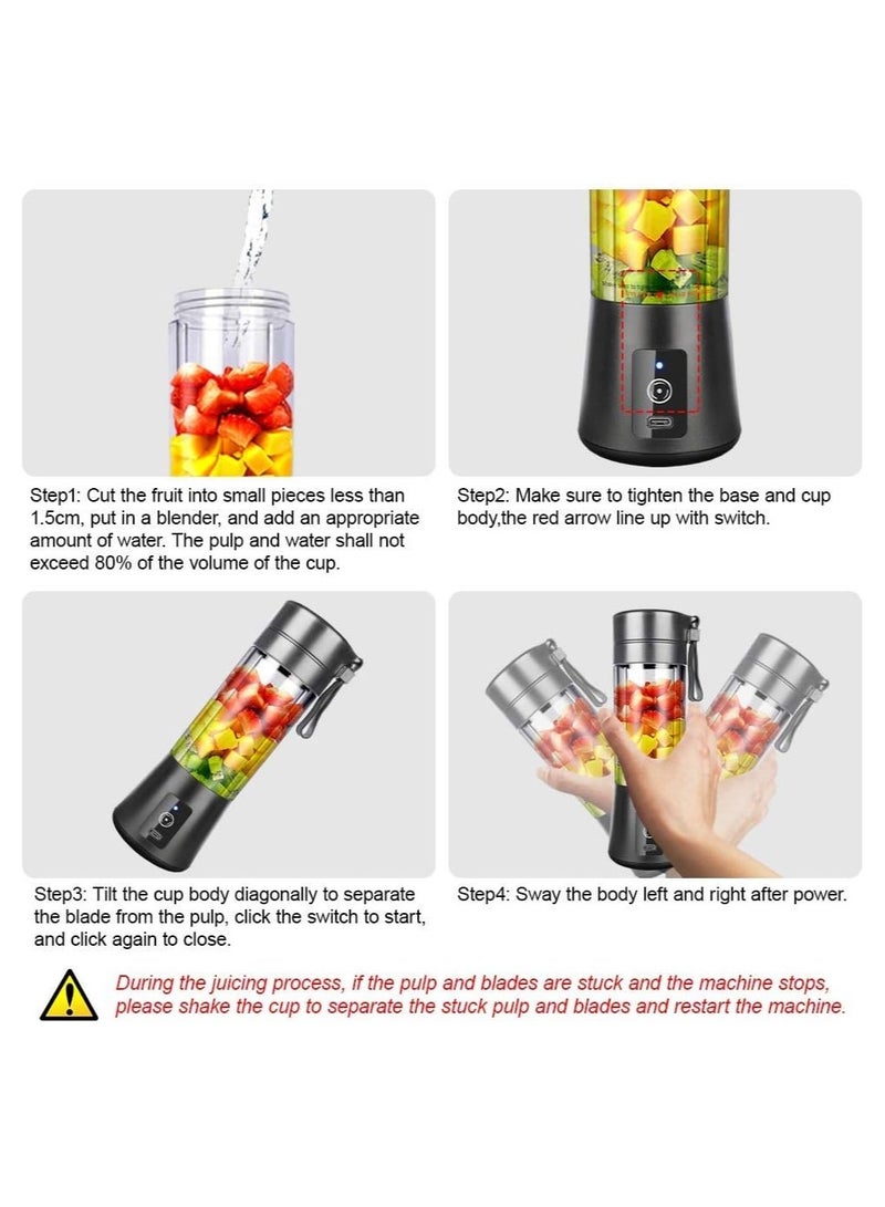 SYOSI Portable Blender Smoothie Blender Personal Mini Blender Shakes and Smoothies Rechargeable Home Travel Fruit Juicer Cup with 14 Oz BPA Free Travel Cup and Lid Mini Mixing Shaker Bottle 380ml - Image 3