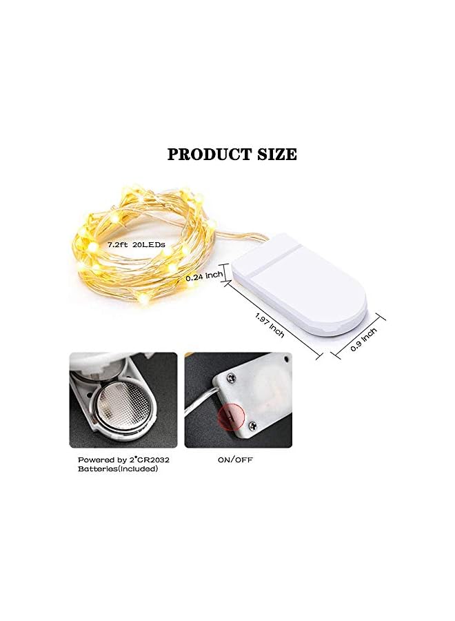 The Bros 12 عبوة من أضواء الف fairy LED الصغيرة تعمل بالبطارية، 20 LED أضواء خرافية صغيرة سلك نحاسي لأضواء الزينة في غرفة النوم، الزفاف، عيد الميلاد (أبيض دافئ) - Image 3