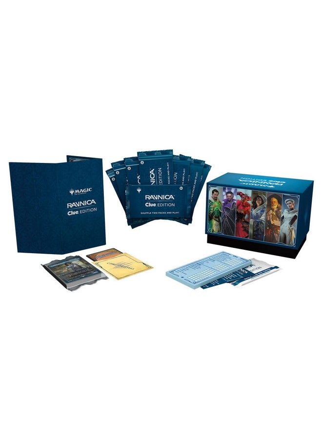 Magic the Gathering - Magic: The Gathering Ravnica: Clue Edition - 3-4 Player Murder Mystery Card Game (Includes 8 Ready-To-Play Boosters, 21 Evidence Cards, 1 Foil Shock Land, And Detective Game Accessories) - Image 1