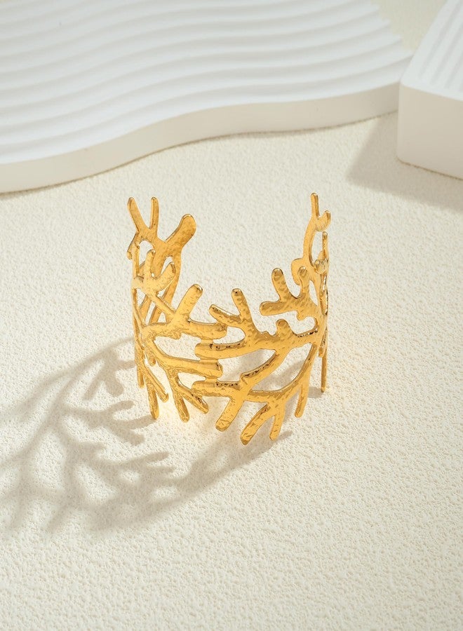 WOWORAMA Gold Coral Reef Cuff Bracelets for Women Hammered Wide Chunky Sea Coral Bracelet Irregular Boho Beach Shell Statement Bracelet - Image 4