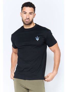 Maserati Men Crew Neck Short Sleeve Brand Logo T-Shirt, Black  - Image 1