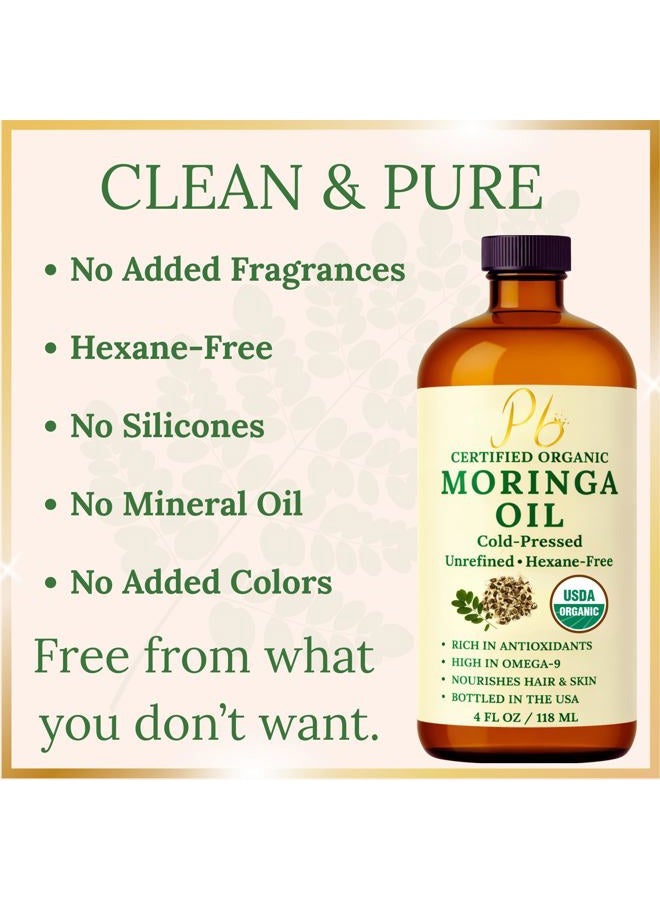 Pomberries Organic Moringa Oil – USDA Certified 100% Pure, Cold-Pressed & Unrefined – Moringa Seed Oil for Face, Skin, Hair & Body – Hydrating, Anti-Aging Moisturizer – 4 fl oz Amber Glass Bottle - Image 5