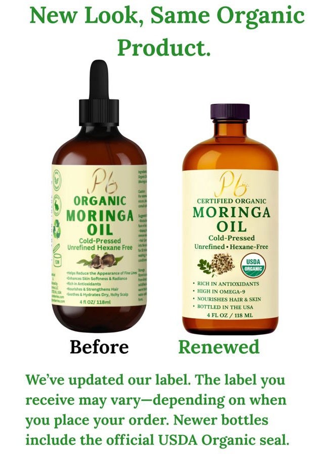 Pomberries Organic Moringa Oil – USDA Certified 100% Pure, Cold-Pressed & Unrefined – Moringa Seed Oil for Face, Skin, Hair & Body – Hydrating, Anti-Aging Moisturizer – 4 fl oz Amber Glass Bottle - Image 2