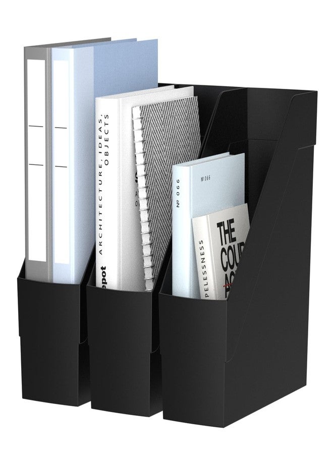 Delifox 3 Pack Magazine Rack, Plastic File Folder Bin Desk Organizer, Black - Image 1