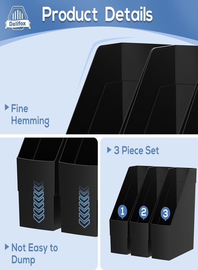 Delifox 3 Pack Magazine Rack, Plastic File Folder Bin Desk Organizer, Black - Image 4