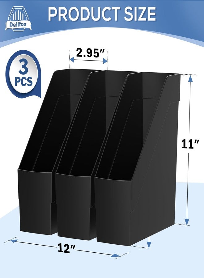 Delifox 3 Pack Magazine Rack, Plastic File Folder Bin Desk Organizer, Black - Image 2