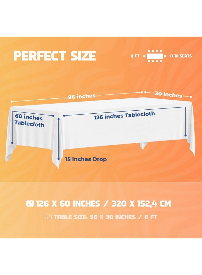 White Classic WEALUXE White Table Cloths for 8 Foot Rectangle Tables, 2-Pack, 60x126 inches, Water, Stain and Wrinkle Resistant, 200 GSM Washable Poly Fabric Tablecloths Rectangular, Elegant and Durable - Image 2