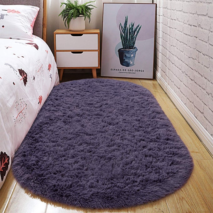 WASHABLE NONSLIP AREA RUGOVAL FLUFFY ULTRA SOFT AREA RUGS FOR BEDROOM PLUSH SHAGGY CARPET FOR KIDS ROOM BEDSIDE NURSERY MATS 26 X 53FT GRAYPURPLE