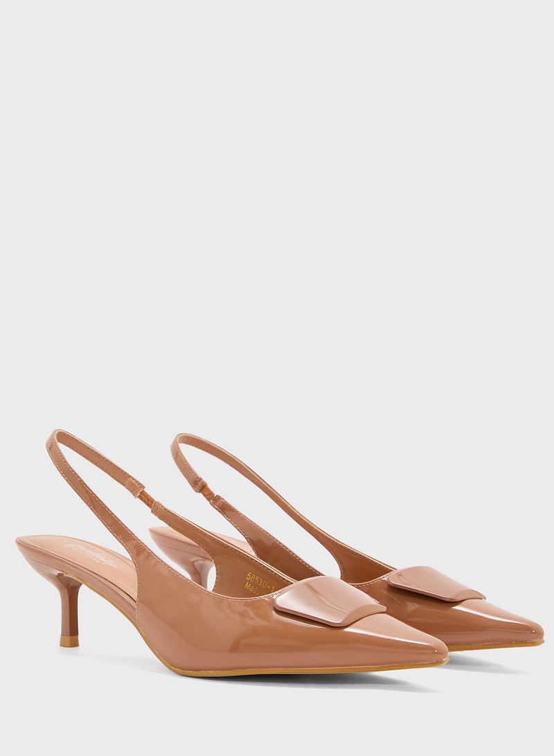 Pink Step Pointed Sling Back Pump  - Image 4