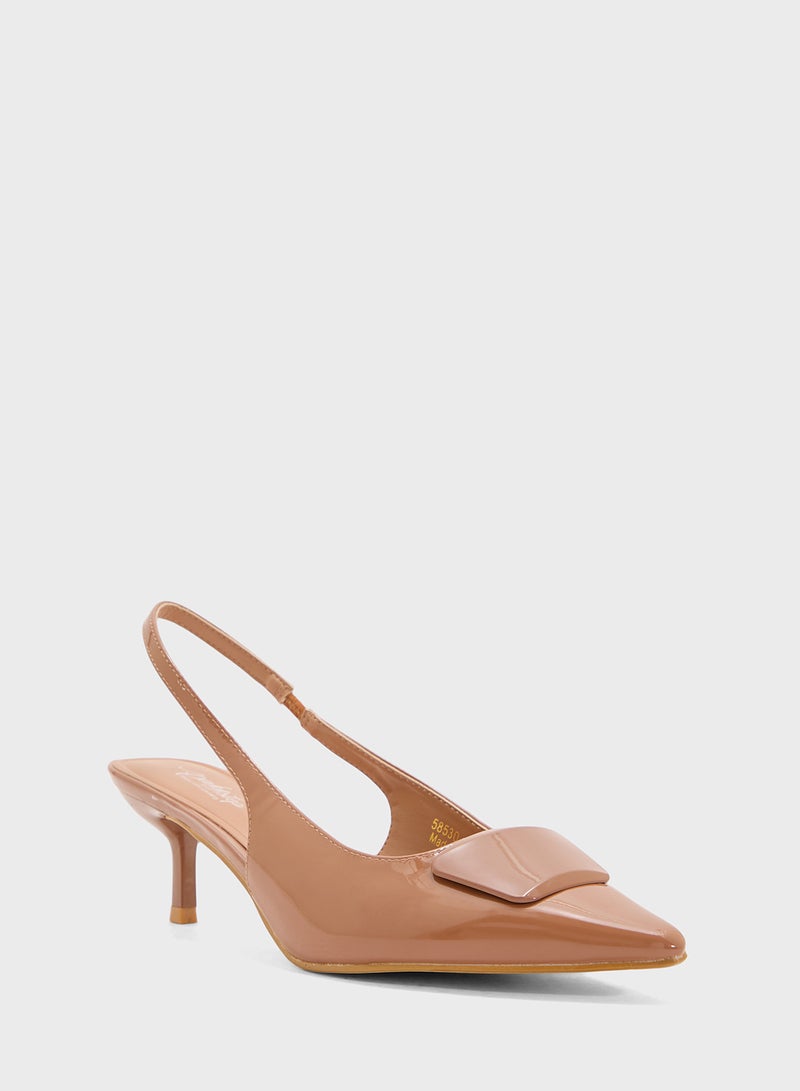 Pink Step Pointed Sling Back Pump  - Image 3