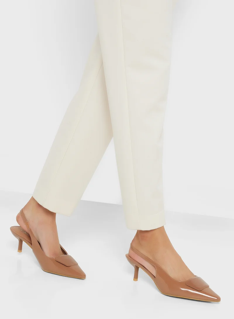 Pink Step Pointed Sling Back Pump