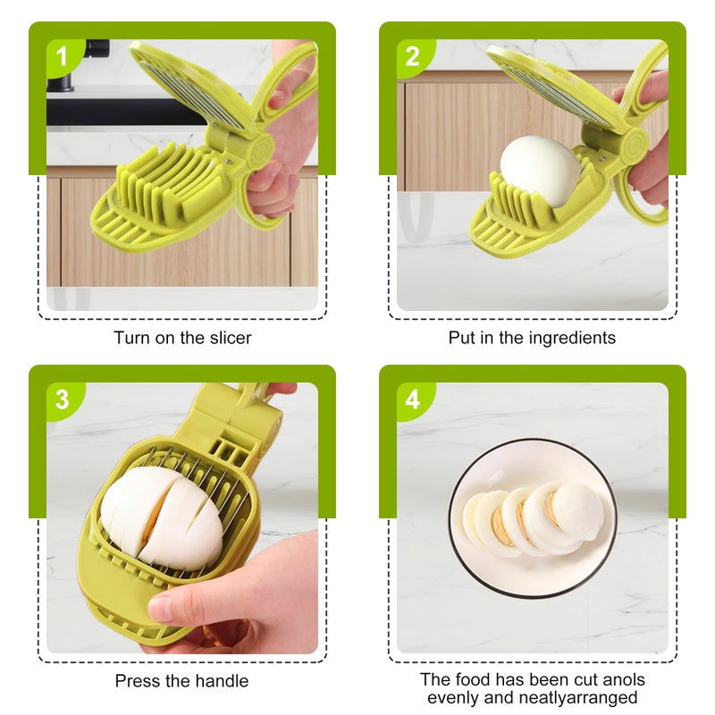 CEHNCEH Fruit Slicer, Strawberry, Banana, Kiwi Cutter, Egg Slicer for Hard Boiled Eggs, for Soft Fruit Sausages, Cucumbers, Mushroom Cutter, Rapid & Safe Slicing Kitchen Gadgets (Green) - Image 2