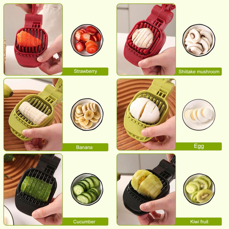 CEHNCEH Fruit Slicer, Strawberry, Banana, Kiwi Cutter, Egg Slicer for Hard Boiled Eggs, for Soft Fruit Sausages, Cucumbers, Mushroom Cutter, Rapid & Safe Slicing Kitchen Gadgets (Green) - Image 5