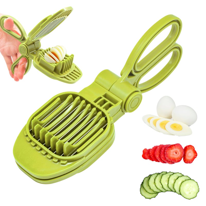 CEHNCEH Fruit Slicer, Strawberry, Banana, Kiwi Cutter, Egg Slicer for Hard Boiled Eggs, for Soft Fruit Sausages, Cucumbers, Mushroom Cutter, Rapid & Safe Slicing Kitchen Gadgets (Green) - Image 1