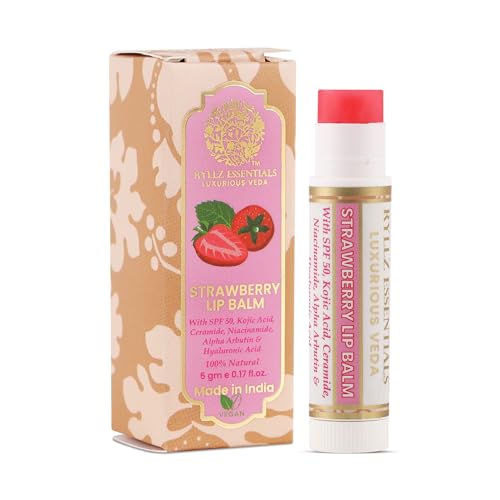 RYLLZ ESSENTIALS Strawberry Lip Balm | SPF 50 PA+++ | With Shea Butter, Kojic Acid, Ceramide, Niacinamide, Alpha Arbutin & Hyaluronic Acid | Pink Tint | For Lip Lightening & Moisturized Lips | 5 Gm - Image 1