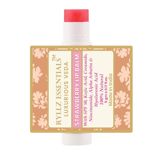 RYLLZ ESSENTIALS Strawberry Lip Balm | SPF 50 PA+++ | With Shea Butter, Kojic Acid, Ceramide, Niacinamide, Alpha Arbutin & Hyaluronic Acid | Pink Tint | For Lip Lightening & Moisturized Lips | 5 Gm - Image 4