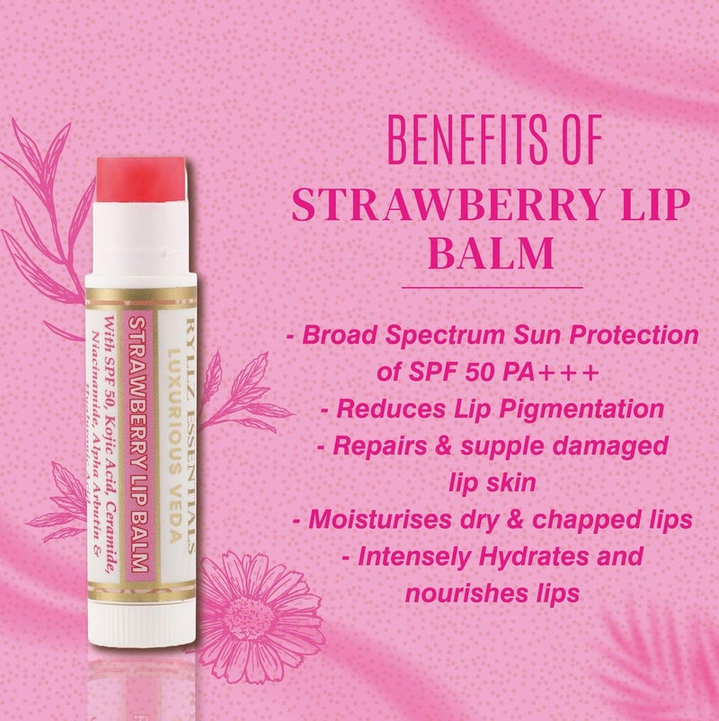 RYLLZ ESSENTIALS Strawberry Lip Balm | SPF 50 PA+++ | With Shea Butter, Kojic Acid, Ceramide, Niacinamide, Alpha Arbutin & Hyaluronic Acid | Pink Tint | For Lip Lightening & Moisturized Lips | 5 Gm - Image 5