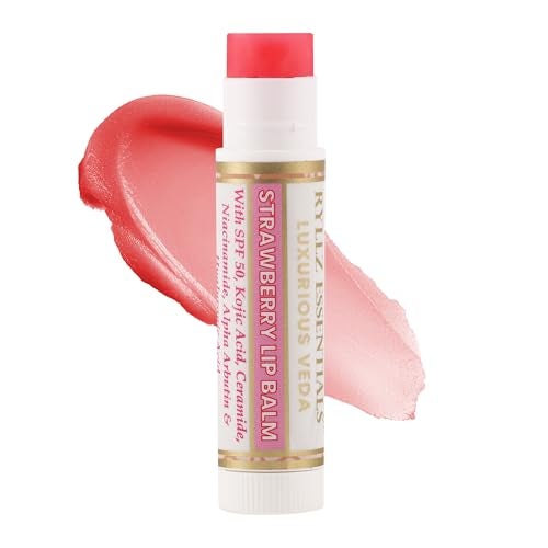 RYLLZ ESSENTIALS Strawberry Lip Balm | SPF 50 PA+++ | With Shea Butter, Kojic Acid, Ceramide, Niacinamide, Alpha Arbutin & Hyaluronic Acid | Pink Tint | For Lip Lightening & Moisturized Lips | 5 Gm - Image 3