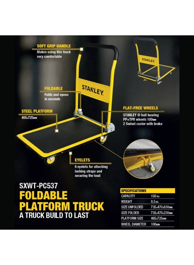 STANLEY SXWT-PC537 Foldable Platform Truck – 150kg Capacity Heavy-Duty Folding Trolley - Image 4