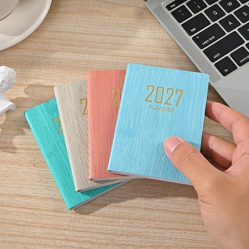 بلانر يومي باللغة الإنجليزية لعام 2027 من طراز A7 الأزرق، دفتر جيب بحجم صغير، تقويم أسبوعي رقيق مكون من 128 صفحة - Image 1