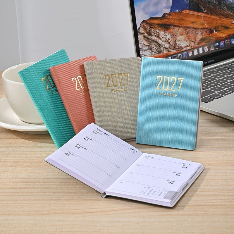 بلانر يومي باللغة الإنجليزية لعام 2027 من طراز A7 الأزرق، دفتر جيب بحجم صغير، تقويم أسبوعي رقيق مكون من 128 صفحة - Image 3