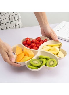 Y&D Tray Flower Shaped, Snack Serving, Wheat Straw, Divided Appetizer, Candy Plate Fruit Tray, Party Nuts Plate, Platter, Party, Organizer Home Decoration, Plates, Various Shapes (Beige)  - Image 1