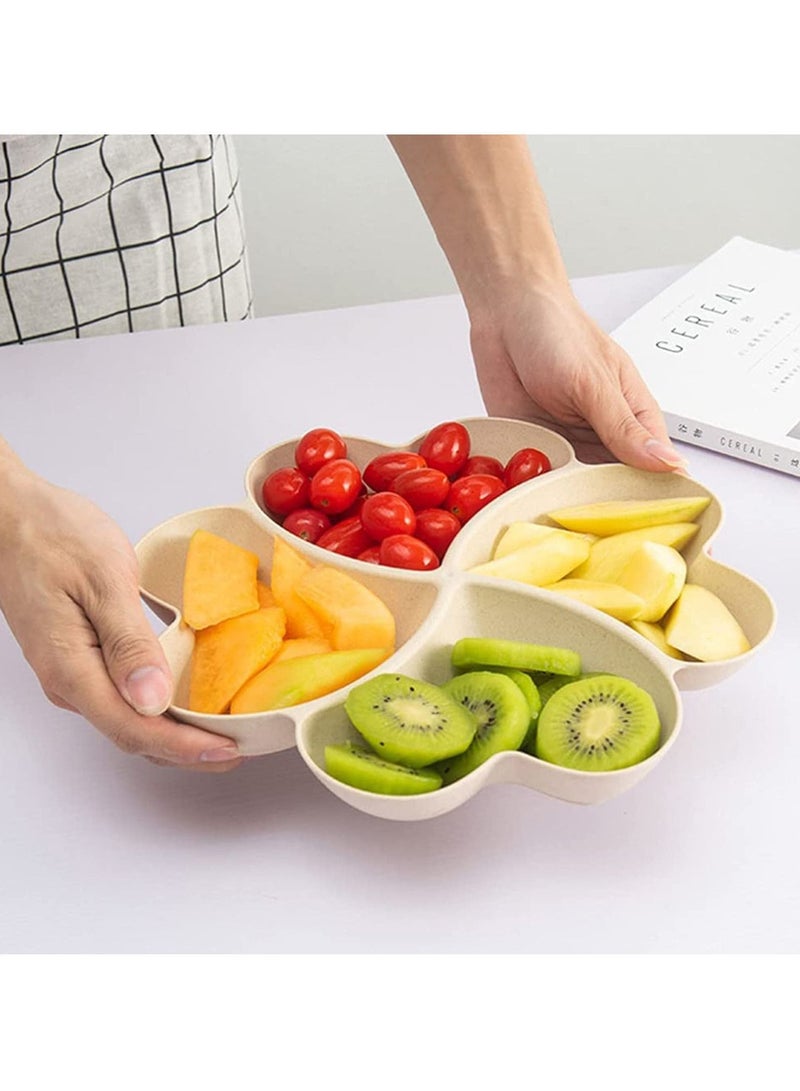 Y&D Tray Flower Shaped, Snack Serving, Wheat Straw, Divided Appetizer, Candy Plate Fruit Tray, Party Nuts Plate, Platter, Party, Organizer Home Decoration, Plates, Various Shapes (Beige) - Image 1