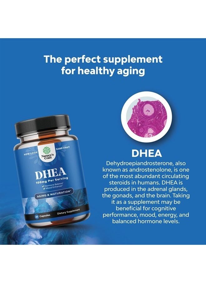 Natures Craft - Pure DHEA Supplement for Women and Men - DHEA 100mg Thyroid Support for Women Health Immune Support Bone Health and Mood Support Supplement - DHEA for Women Energy Supplement and Wellness Supplement - Image 1