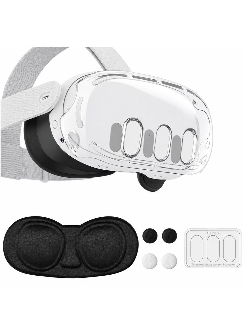 O Ozone VR Accessories for Meta Quest 3, Transparent Anti-Scratch Protective Cover Shell with Tempered Glass Lens Protector & Silicone Joystick Caps - Image 1