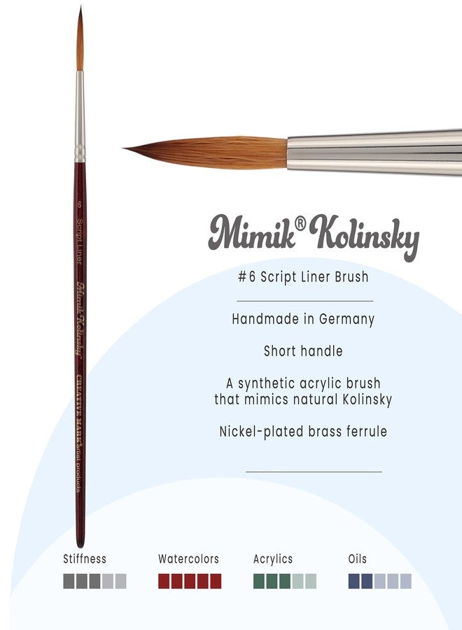 Creative Mark Mimik Kolinsky Watercolor Brush - # 6 Script Liner - Short Handle Synthetic Paint Brush - Handmade in Germany - Synthetic Sable Paint Brushes for Professional Artists - Animal-Friendly - Image 2