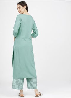 Vishudh Women Green Printed Kurta and Palazzo Set by Styli  - Image 3