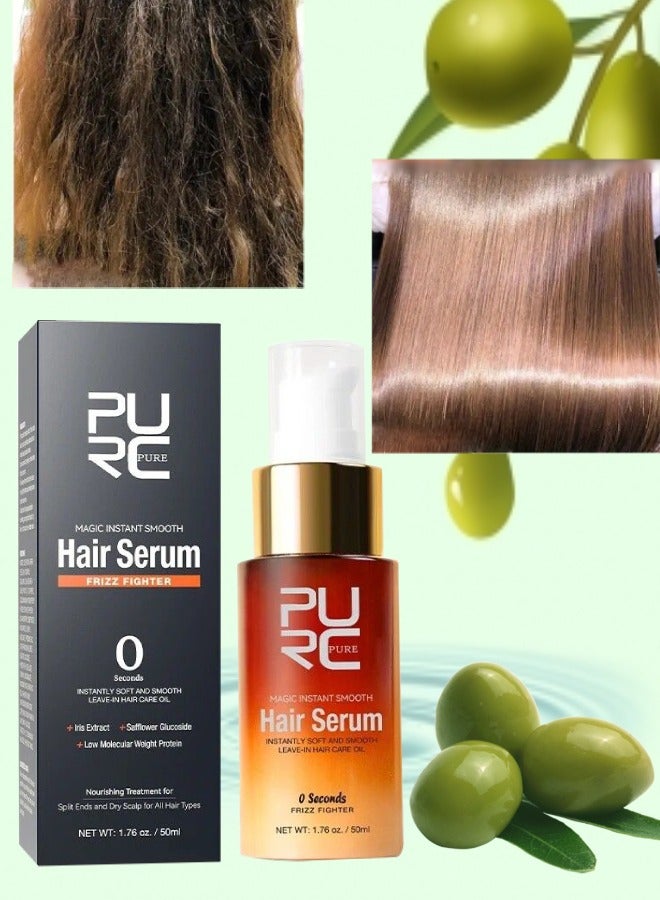 PURC 50ml Magic Instant Smooth Hair Serum 0s Instantly Soft and Smooth Leave in Hair Care Oil Frizz Hair Fighter with Natural Hair Care Oil for Split Ends Frizzy Hair Dry Scalp All Hair Type - Image 1