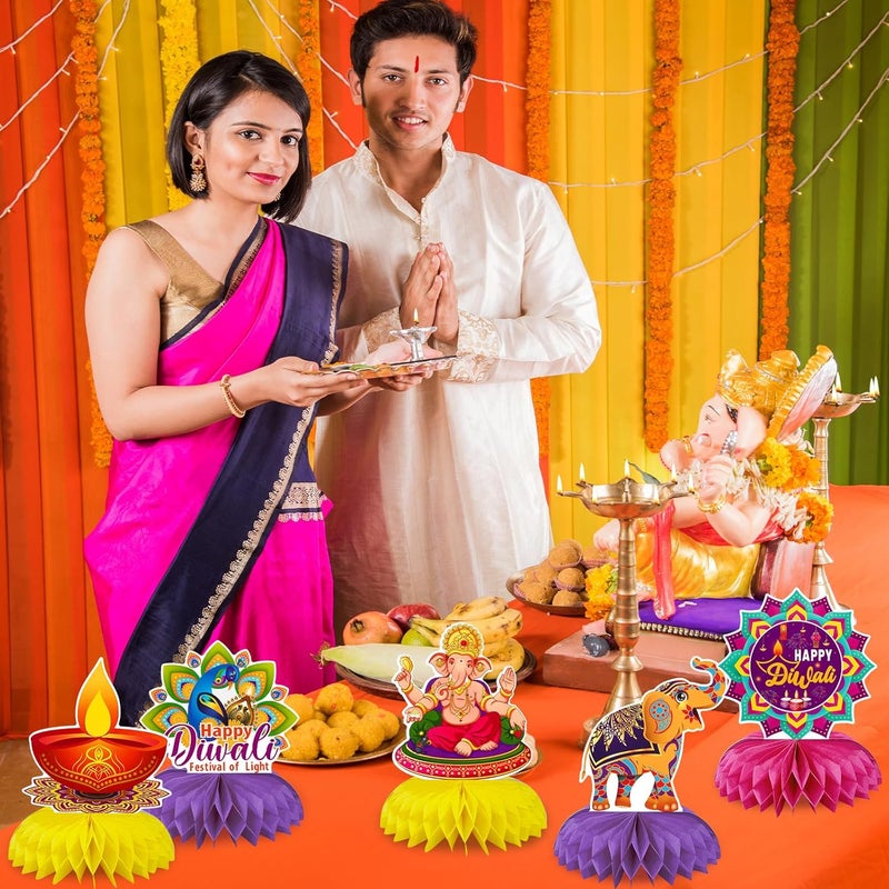 Konsait تزيينات ديوالي السعيدة 9 قطع من كونسايت، مركزيات عسلية لحفلات ديوالي لمراكز الطاولات، تزيينات ديوالي للمنزل، ديكور هندي، تزيينات ضوء ديوالي للحفلات - Image 5